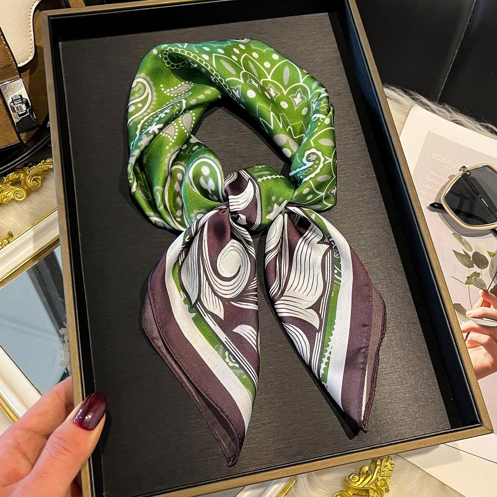Design Print Square Silk Scarf Women Neckerchief Bandana Foulard Lady Shawl Scarves Wrap Head Hair Band Ties