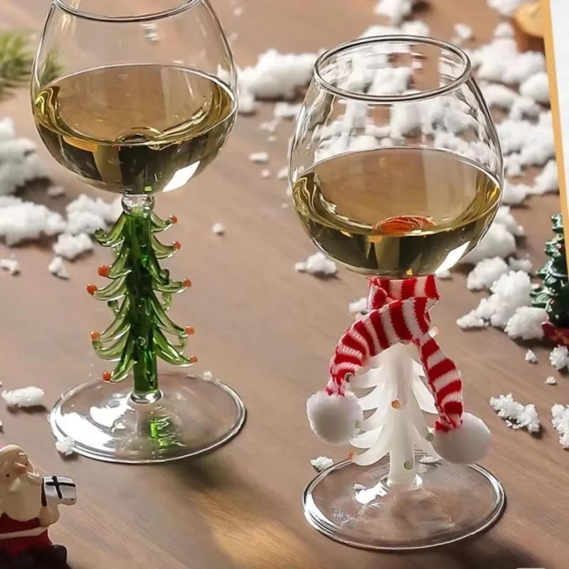 Beverage Drinking Cup for Party Use Glass Cup Elegant with Mini Scarf Christmas Gift Stemwares Wine Glass High Stemmed 1/2pcs