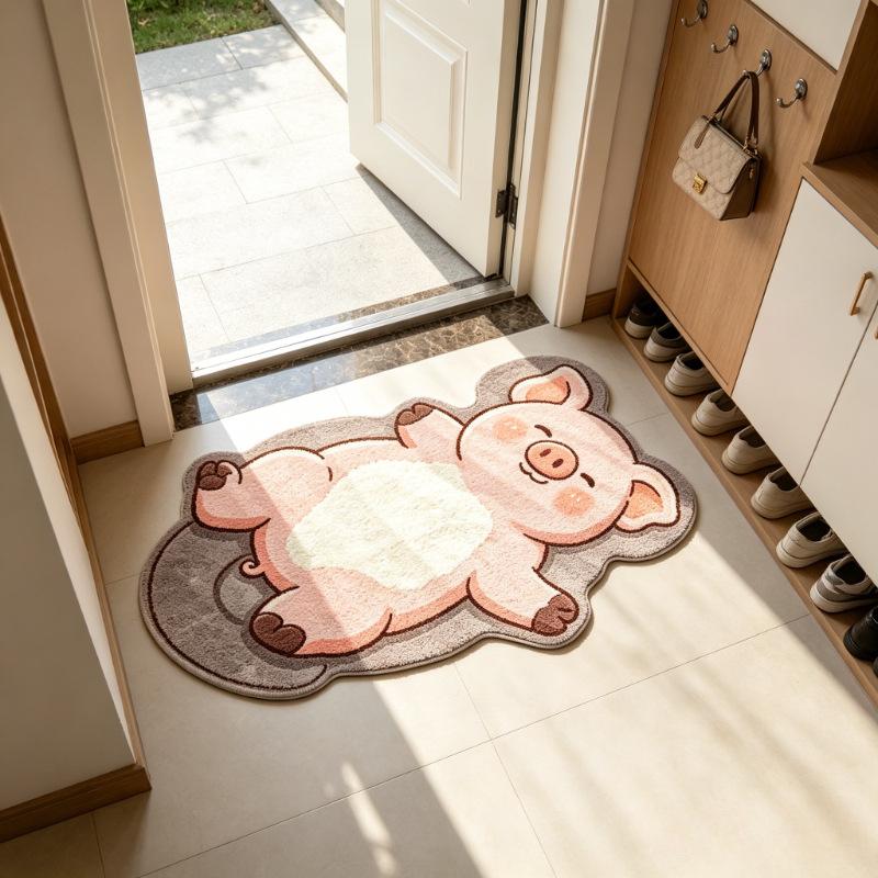 Cute Piggy Alien Patterned Carpet Soft and Easy to Clean Bedside Rug for Bedroom Bathroom Door Mat Home Decoration
