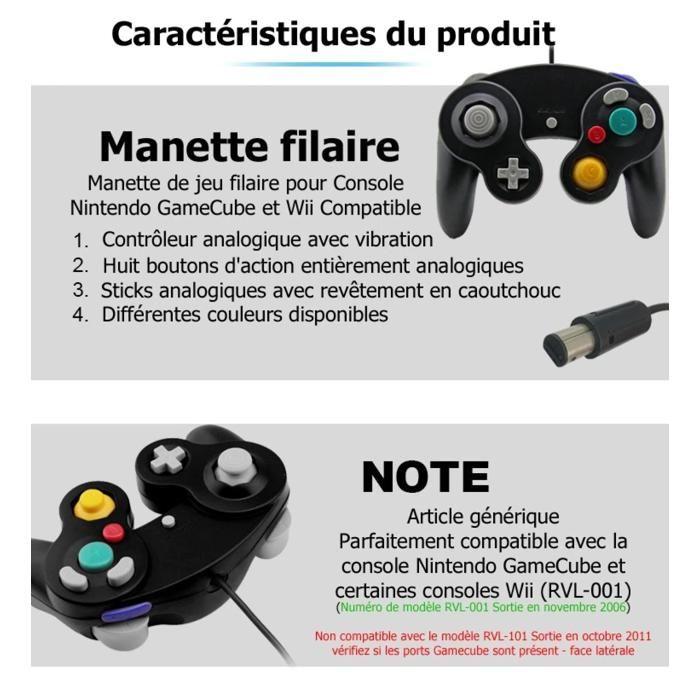 Manette filaire - Manette Noire Game Cube_26 - Compatible GameCube &amp; Wii (RVL-001) - Vibration - Câble 1,5 m