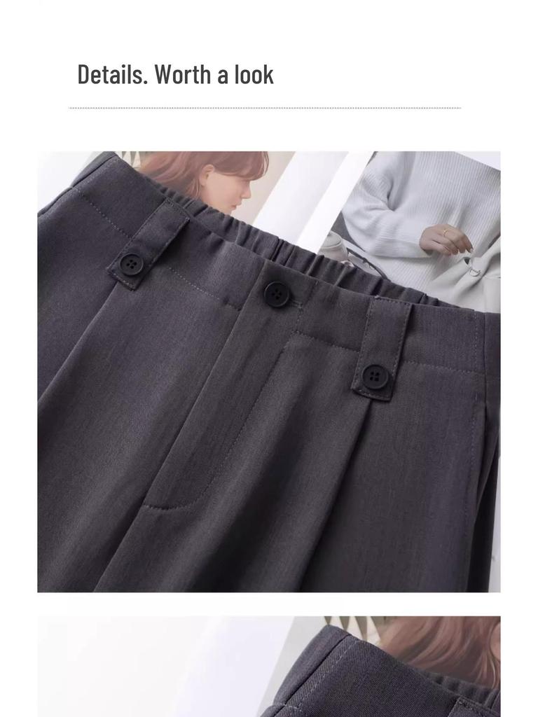 Summer 2025 Women's High-Waisted Gray Wide-Leg Pants - Slimming, Floor-Length, Drapey, Loose, Casual Straight-Leg Design.
