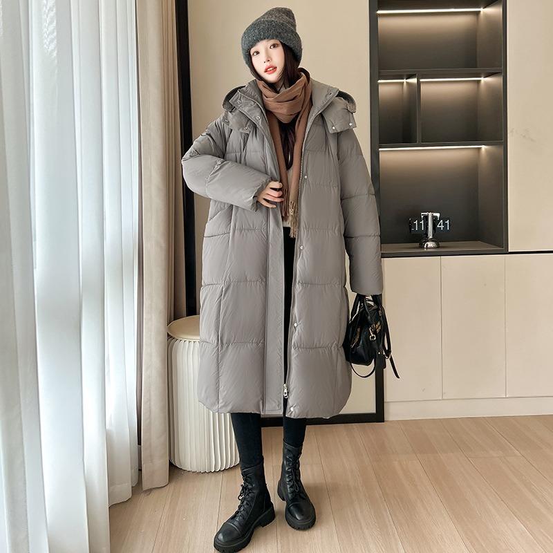 Large size winter thickened long over-the-knee loose version cotton clothes fashionable new warm women's hooded jacket