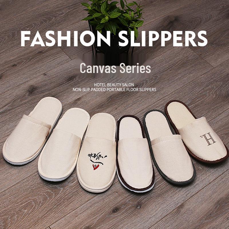 Disposable Non-Slip Canvas Slippers for Hotels and Travel