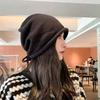 Autumn And Winter Pile Hat With Curled Brim And All-Match Warm Cold Hat With Large Head Knitted Drawstring Hat For Women