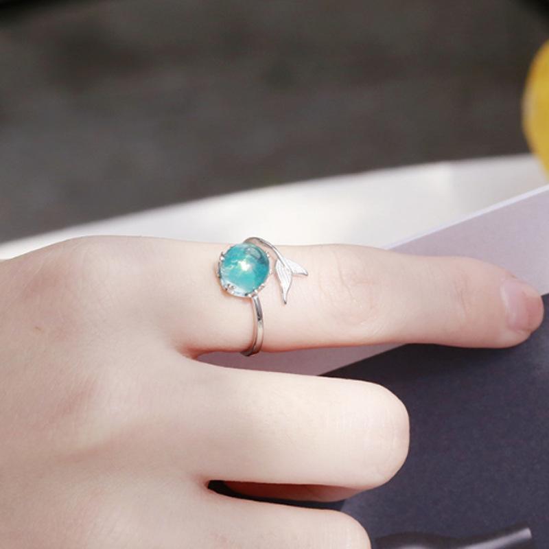 Ladies Adjustable Blue Mermaid Opal Open Rings Jewelry