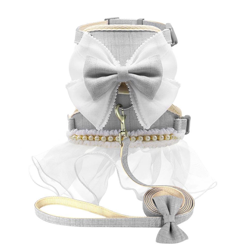 Nylon Cat Harness Leash Set Cute Bowknot Cat Dress Pet Puppy Kittten Party Princess Costumes Harnesses For Small Dogs Cats Pink