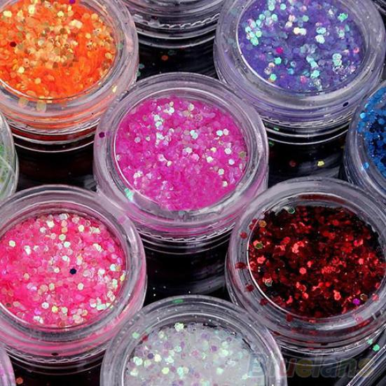 

12 цветов УФ-гель акрил DIY блеск украшения ногтей блестки порошок набор