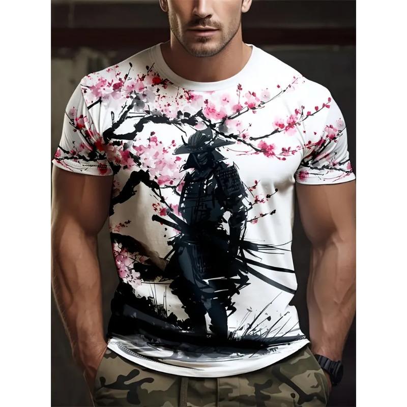 3D tričko s potiskem Válečník Samuraj Pánské módní tričko s kulatým výstřihem a krátkým rukávem s grafikou