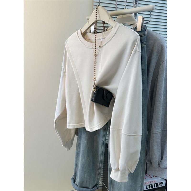 New Round Neck Without Hat Long-sleeved Sweater Women's Loose Short Top In the Real Auction Season