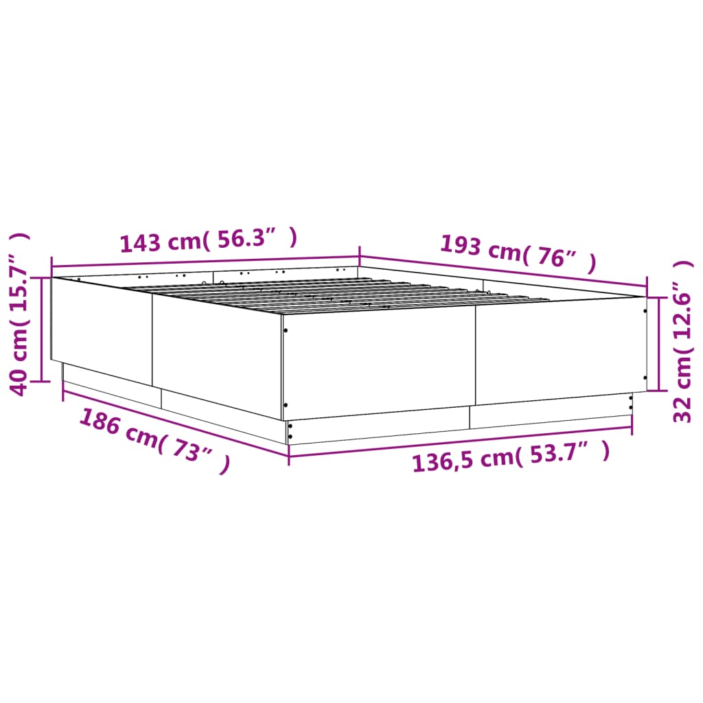 Bed Frame Concrete Grey 140 x 190 cm Engineered Wood