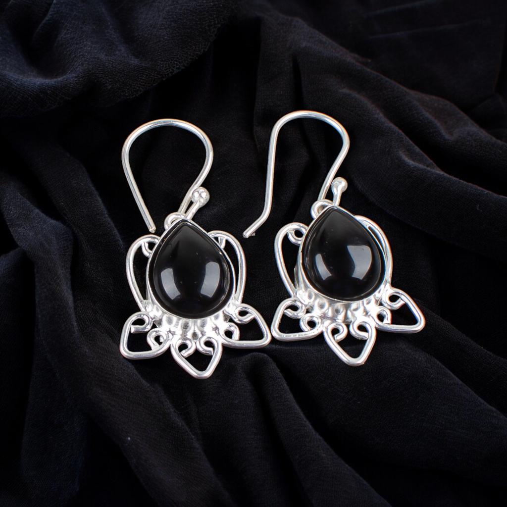 Rare Black Onyx  Gemstone 925 Sterling Silver Artisan Jewelry Earrings For Girls EE-40-19