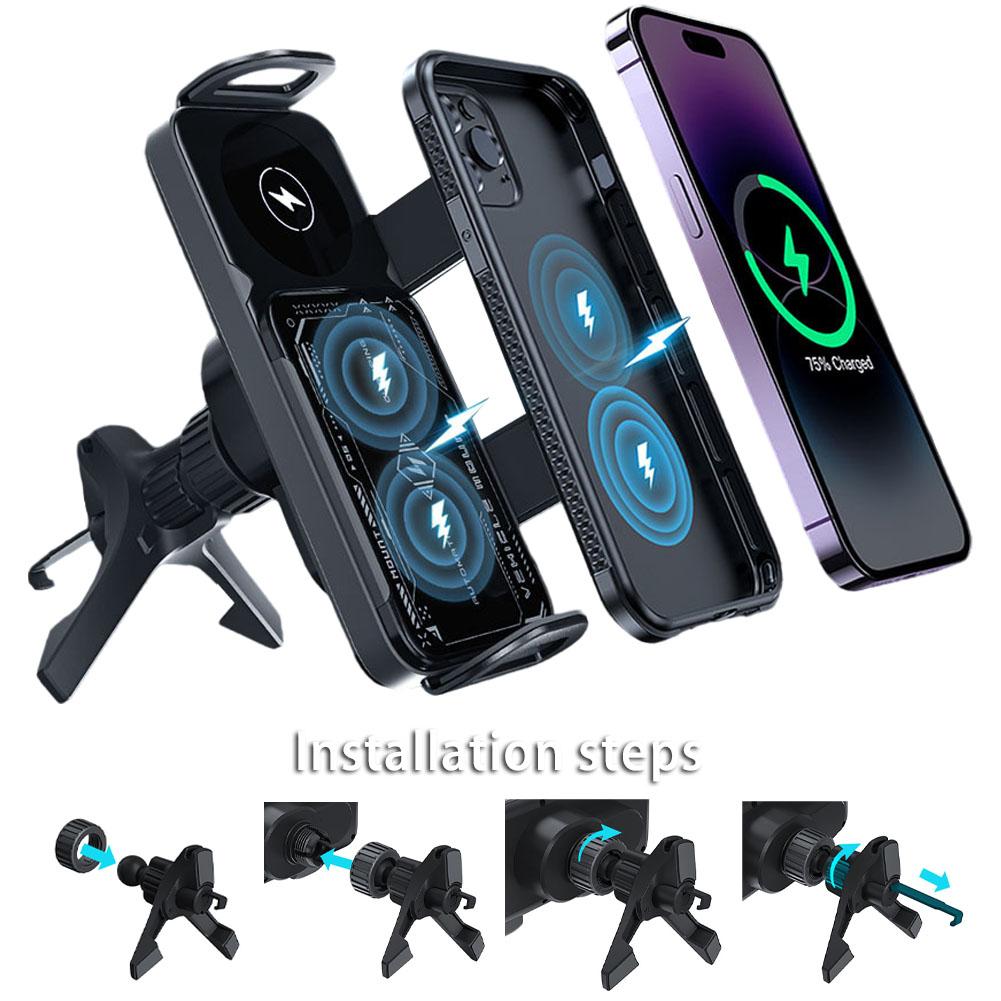 15W Dual Coil Phone Charging Rack 2 In 1 Magnetic Charging Station Type-C Charging Rotatable Mobile Phone Holder Car Accessories China Mainland