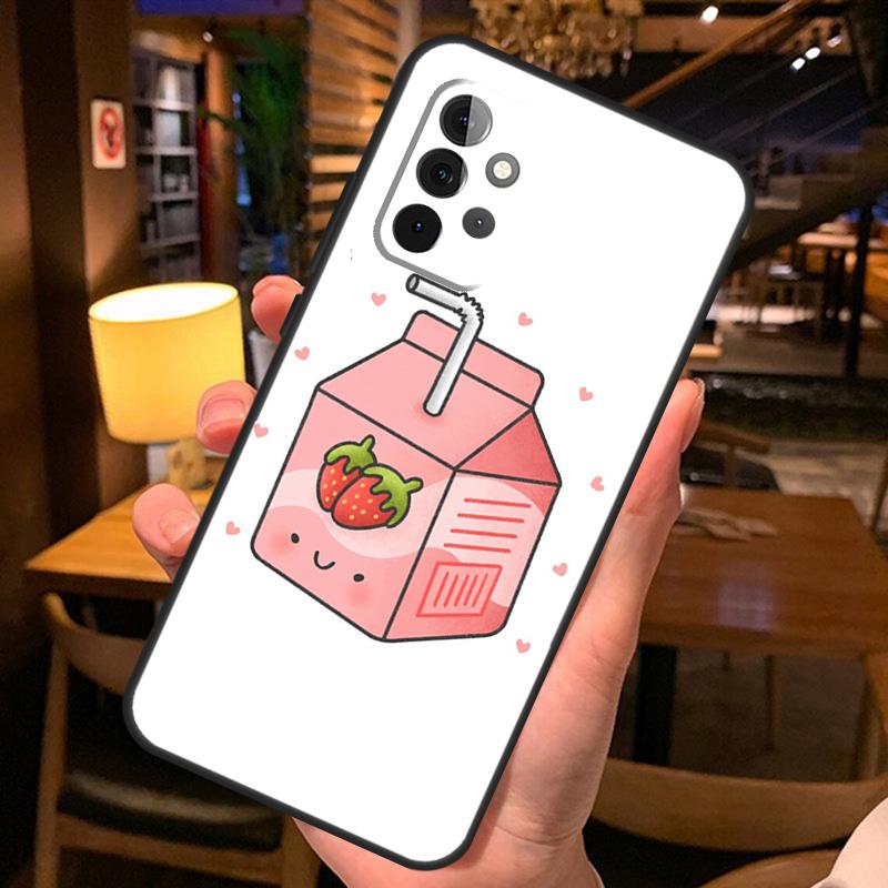 Cute Strawberry Milk Box Case For Samsung Galaxy A36 A56 A26 A16 A06 A53 A33 A13 A12 A32 A52 A55 A35 A15 A54 A34 A14