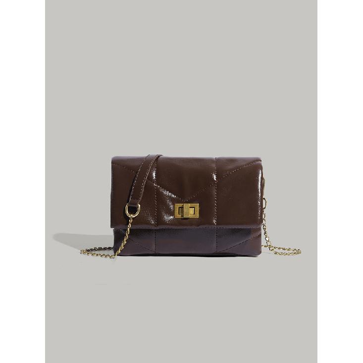 2025 New Model Women s Elegant Small-style Quilted Crossbody Bag, Niche High-end Soft Leather Chain Bag, Small Square Bag коричневый