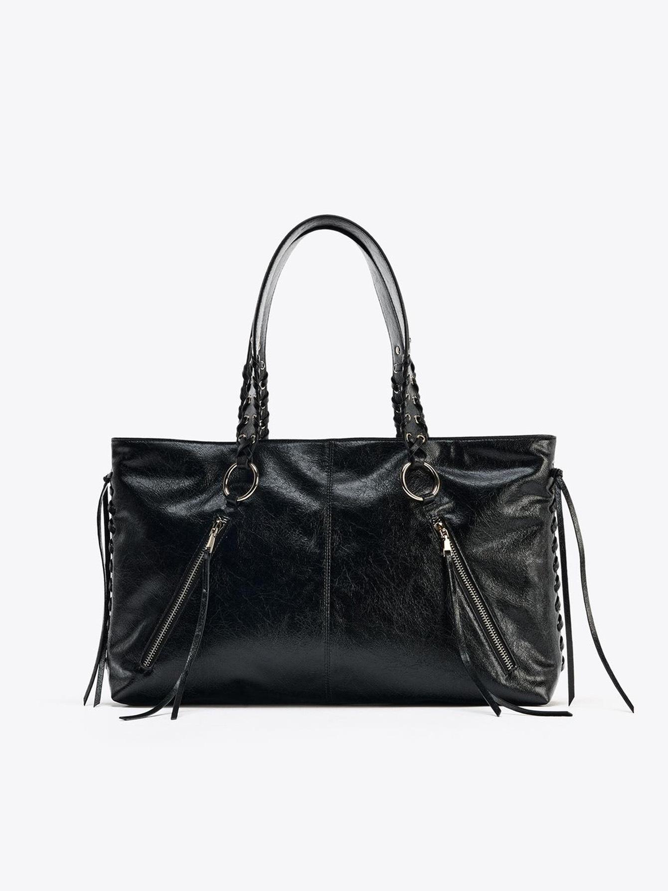 

Faiable Large Capacity Totes for Women Shoulder Bag Commuting PU Leather Handbag New Rivet tassel ladies Handbags Casual чёрный
