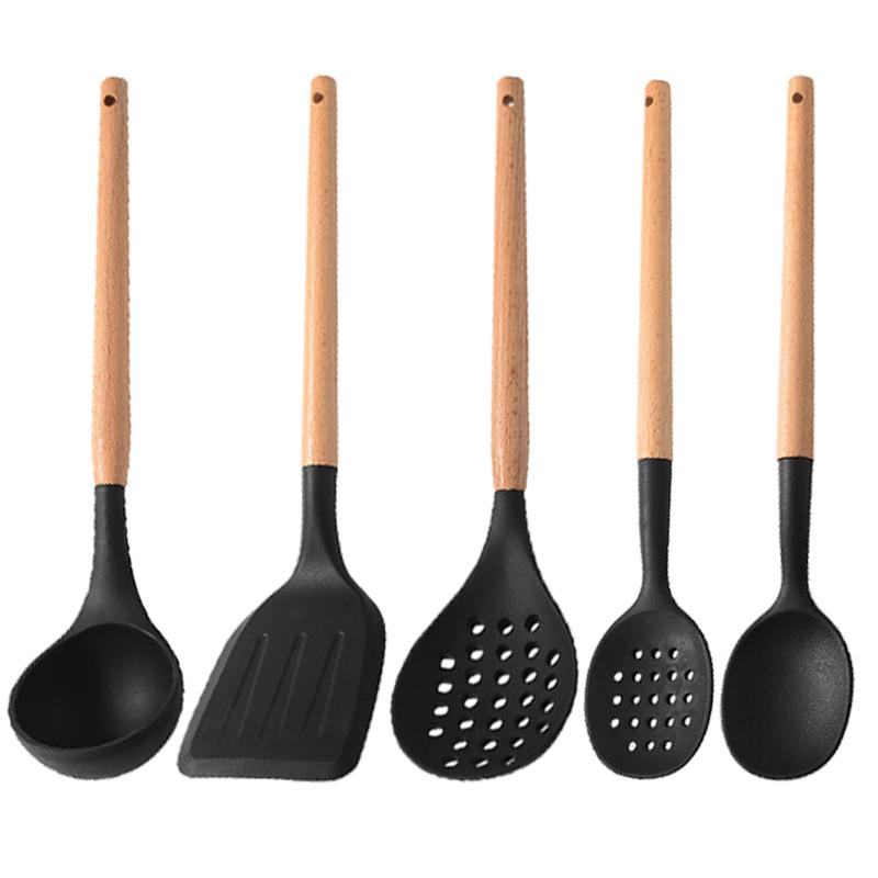 White Silicone Wooden Handle Soup Spoon Spatula Brush Scraper Pasta Egg Beater Non-stick Kitchen Cooking Tools Kitchenware