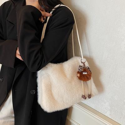 Plüschtasche Damen Pendler Umhängetasche Einfarbig Tragetasche