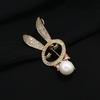 Micro-set Crystal Zircon Rabbit Brooch Women's Niche High-end Zodiac Rabbit Pearl Pin High-end Suit Accessories Trend