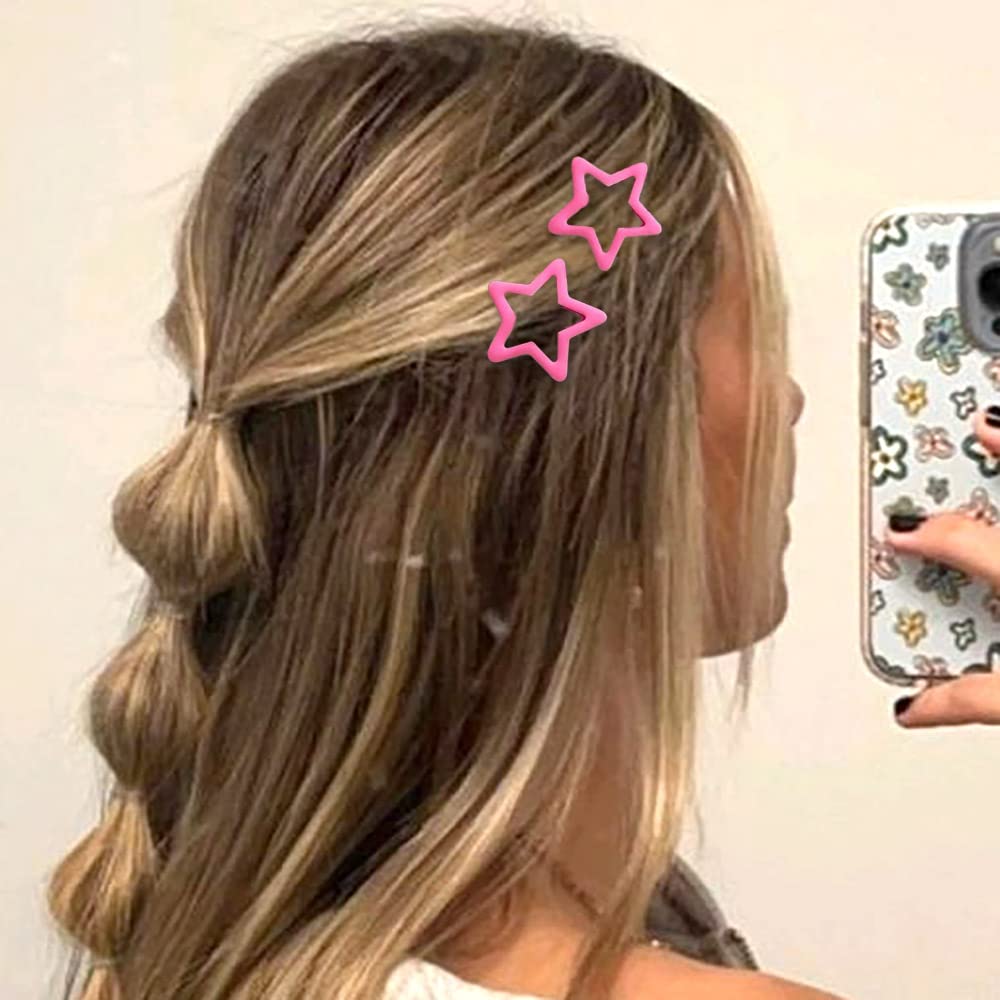 10pcs Pink Star Hair Clips for Girls Cute Small Hair Clips for Women Kawaii Pentagram Snap Clip Star Clips for Hair Barrettes Metal Hairclip Hollow