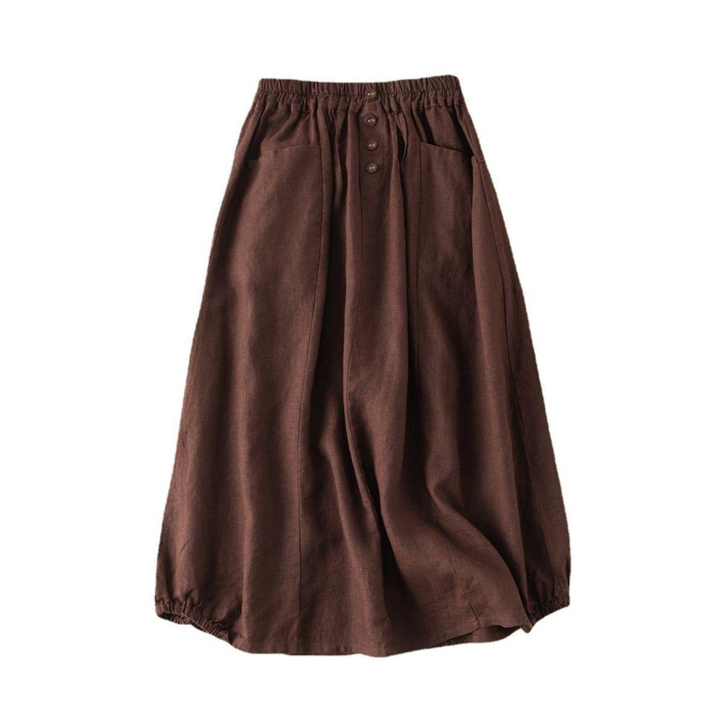 Plus Size Women's Retro High Waist A-Line Midi Skirt - Imitation Linen, Summer Slimming Style