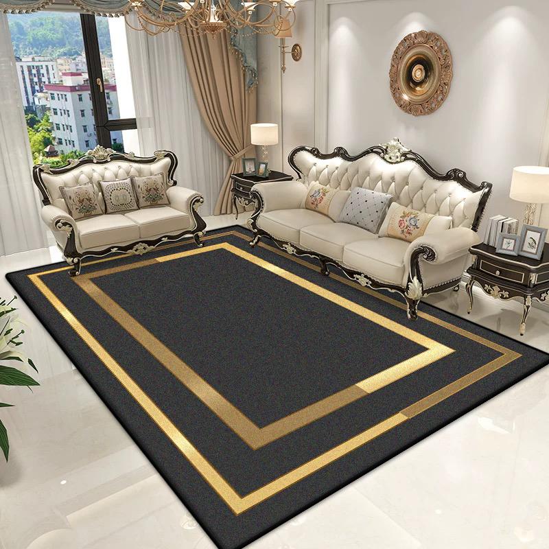 Chinese Style Luxury Living Room Carpet Golden Geometry Sofa Area Washable Rugs Bedroom Decoration Aesthetic Non-slip Floor Mat