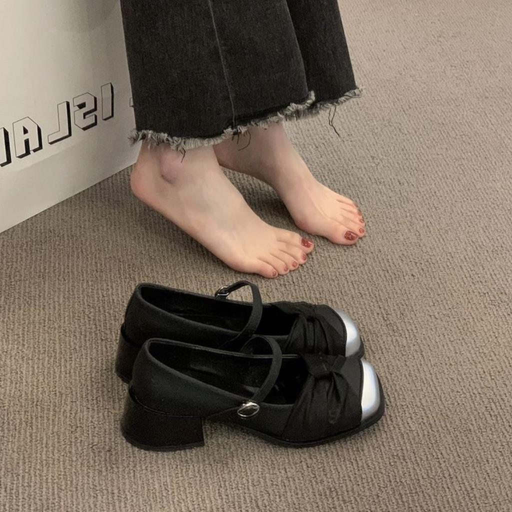 2025 Mary Jane shoes women's 2025 spring new French retro temperament gentle square head high-heeled leather shoes single shoes