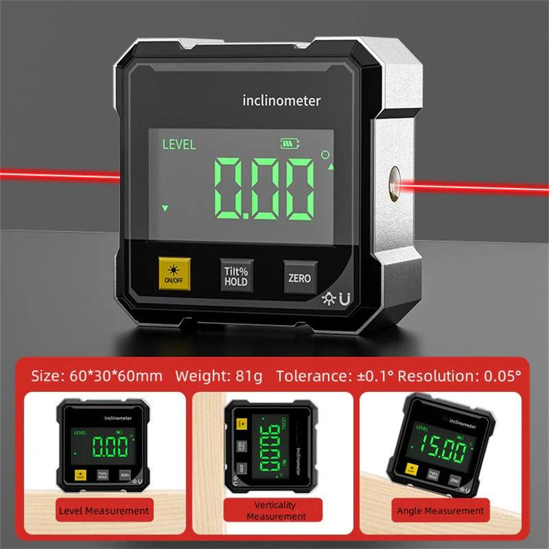 Woodworking Tools 4-sided Magnetic Dual Laser Inclinometer Digital Angle Measuring Instrument with Tilt Measurement Laser Level