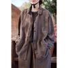 Spring Summer Retro Women's Tea Brown Linen Plus Size Slimming Loose Lapel Shirt Outerwear