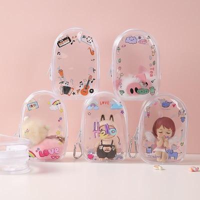 Cartoon Clear Outdoor Bag Doll Toy Transparent Display Bag Storage Box Pouch With Keychain Cute Doll Bag