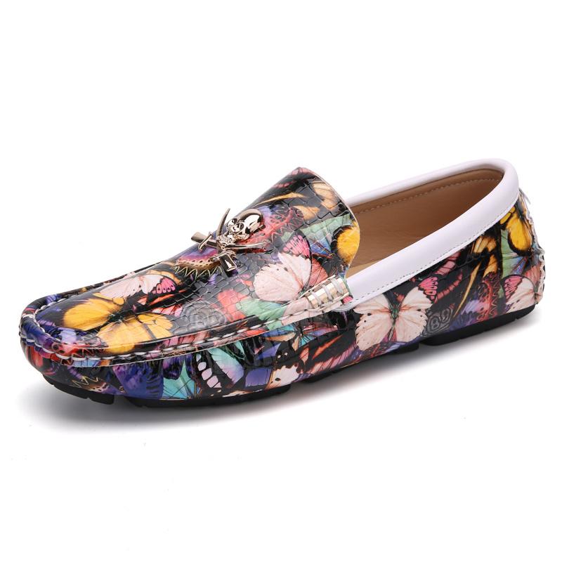 British Style Luxury Loafers Men Flat Shoes Fashion Butterfly Print Casual Shoes Men Moccasins Breathable Slip-on Driving Shoes