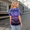Women's Casual Printed Asymmetric Neck Short Sleeve Decorative Button T-Shirt Top