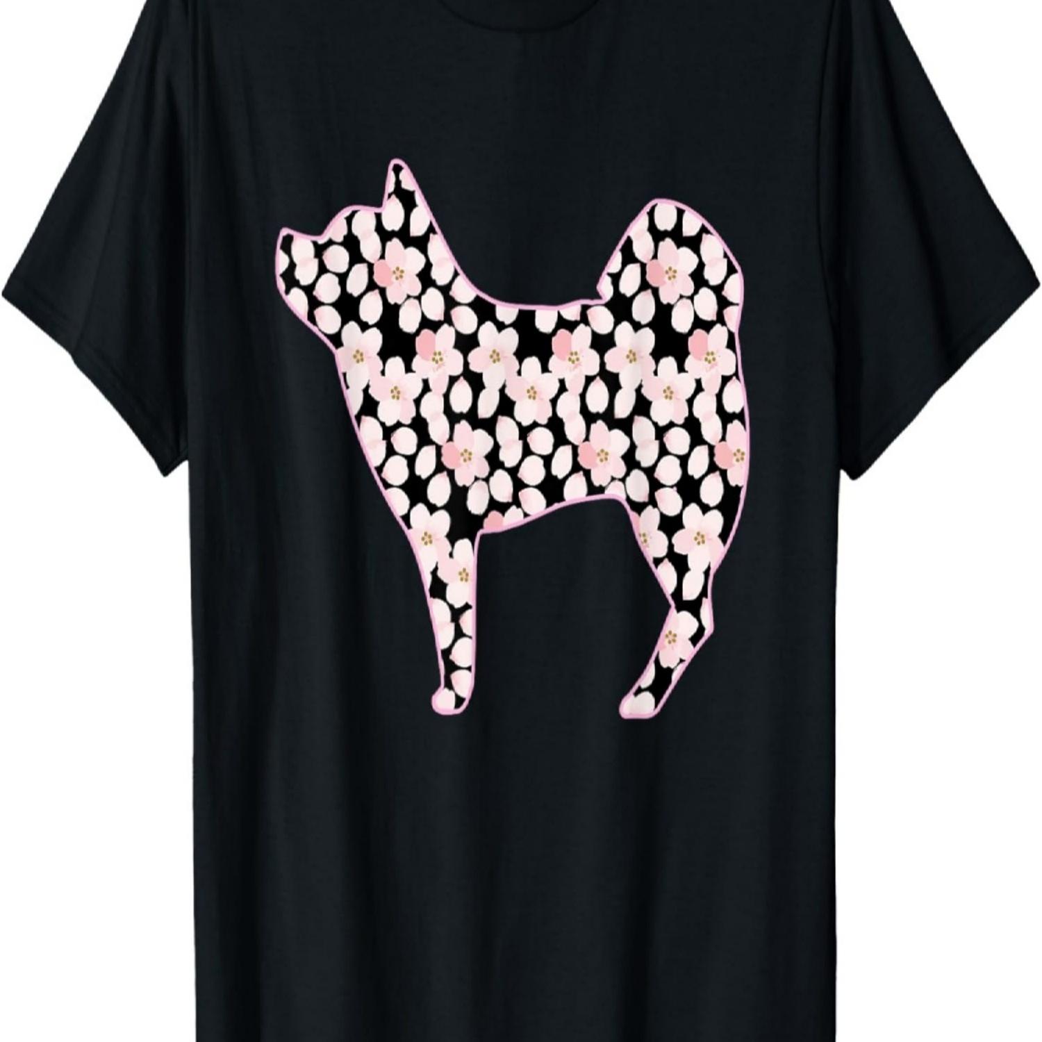 Cute Shiba Inu with  cherry blossom pattern T-Shirt S чёрный
