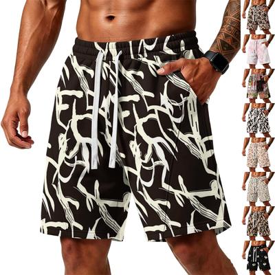 Men Floral Print Loose Fit Athletic Training Gym Beach Shorts with Pockets Elastic Waistband Drawstring Casual Sportswear