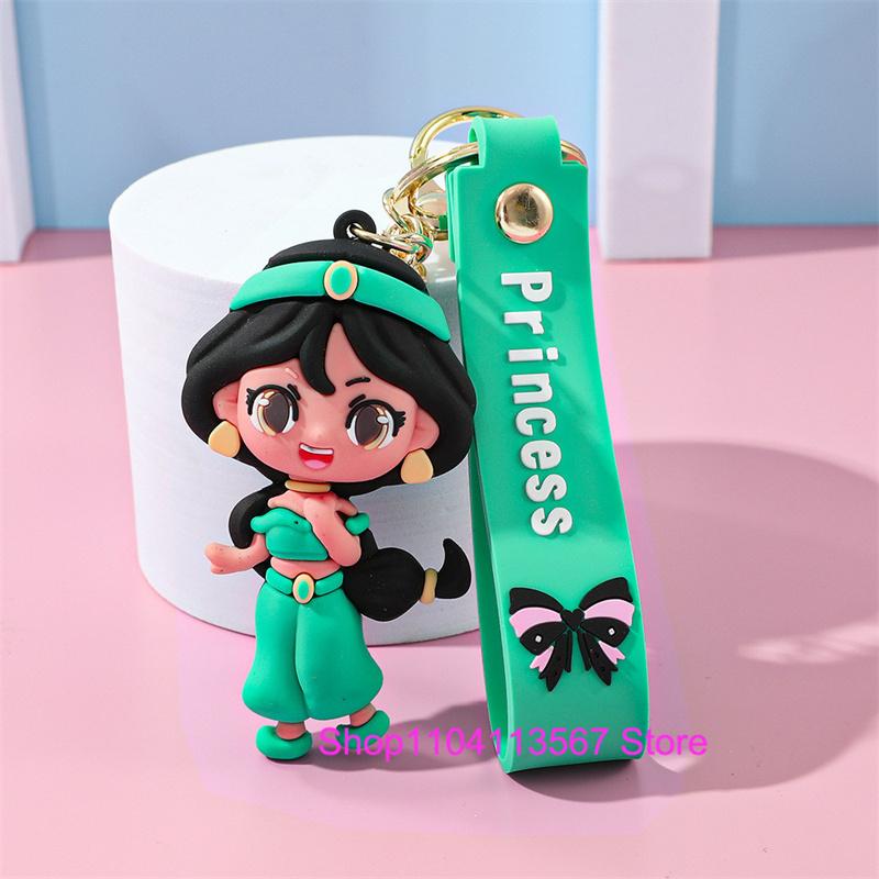 Anime Cartoon Silicone Girl Mermaid Princess Keychain Cute Snow White Anna Alice Keyring Bag Key Chain Pendant Kids Toys Gifts