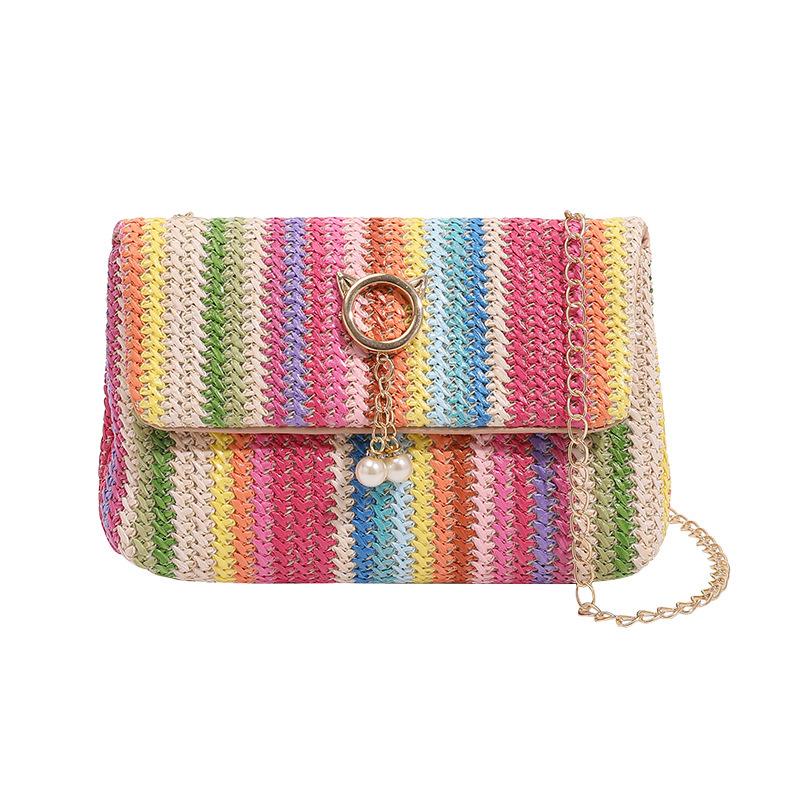 

Модная сумка женская новая модная соломенная сумка цветная полосатая маленькая квадратная сумка цепочка на плечо сумка-мессенджер