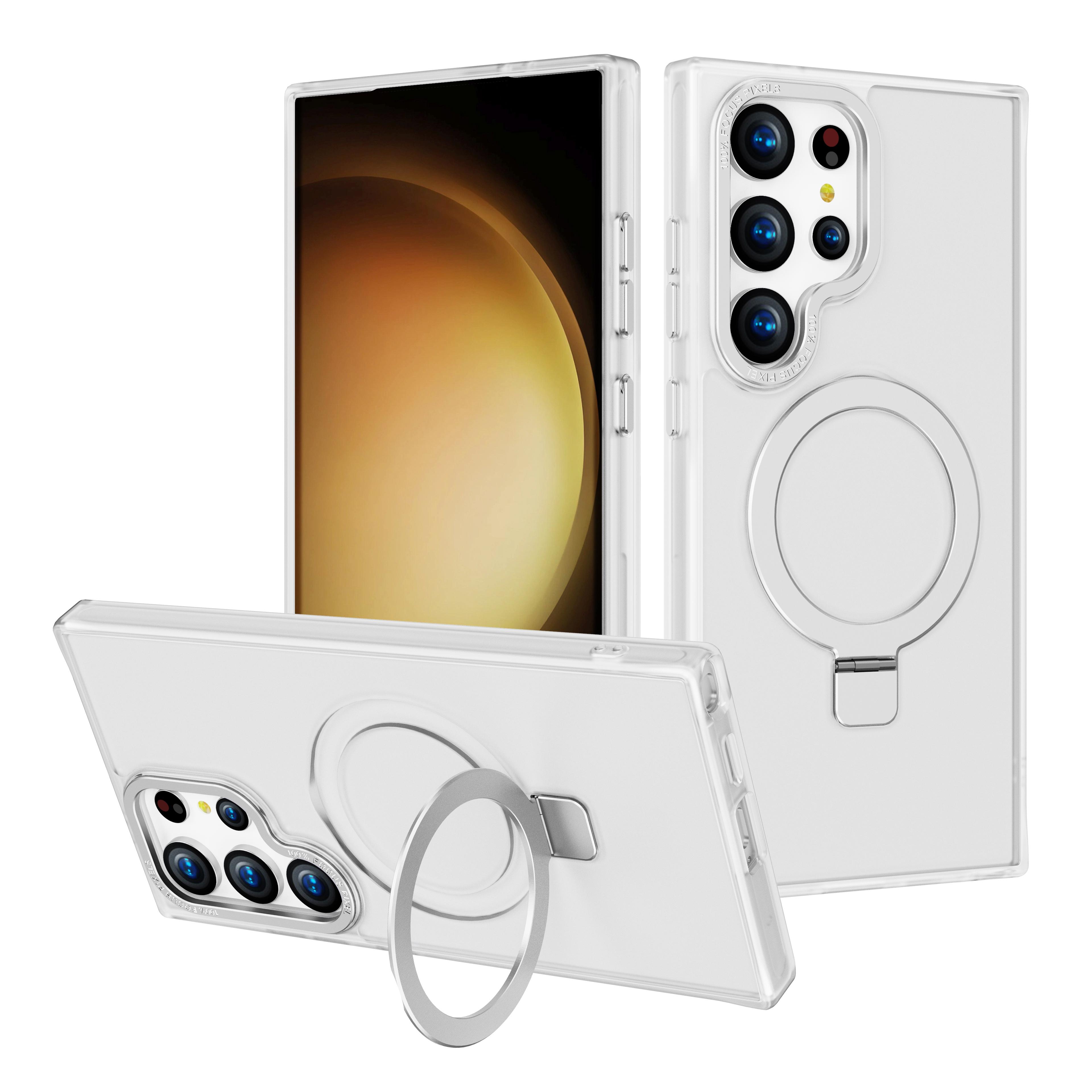 

For Samsung Galaxy S24 Ultra Kickstand Case Compatible with MagSafe Shockproof TPU+PC Phone Case Transparent