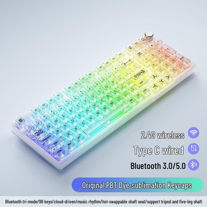 98-Key Wireless Bluetooth Three-Mode Mechanical Keyboard - Gaming, Esports, Office, PBT Transparent DIY Customization