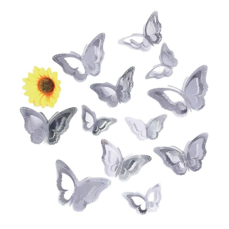12PCS hollow butterfly 3D three-dimensional simulation butterfly bedroom living room festival party decoration imitation metal texture accessories