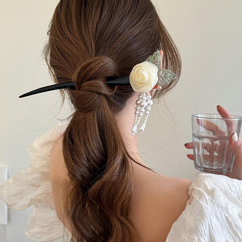 Antique rose pearl fringed hairpin fashionable and sweet design hairpin niche Hanfu versatile hair accessories