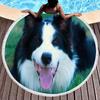 Border Collie Round Beach Towels,Dog Greeting Its Owner Among Flowers Sand Free Absorbent Beach Blanket Bath Towels Picnic Mat