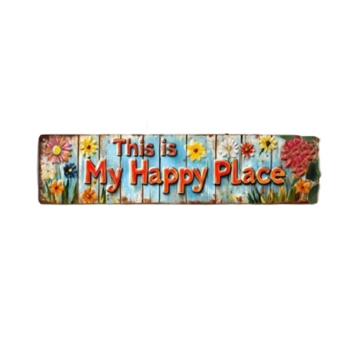 Farmhouse Happy Place Welcome Sign for Outdoor or Indoor Use Weather Resistant Garden Florals Metal Sign Wall Art Decors Gift