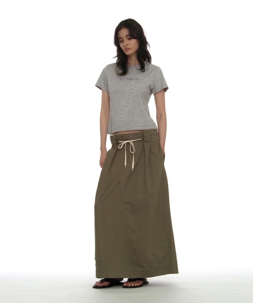 PARTIMENTO WOMEN Inverted Drawstring Maxi Skirt_Khaki Green