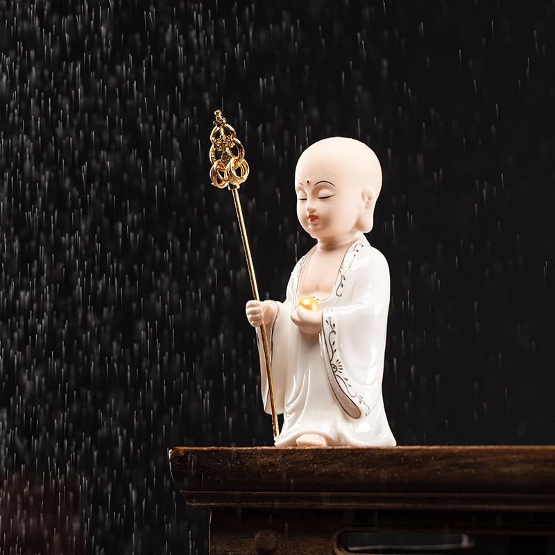 Keramik Ksitigarbha Kung Bodhisattva Staty - Zen Buddha Hög kvalitet Hem Rum Kontor Feng Shui Dekoration Figur Staty