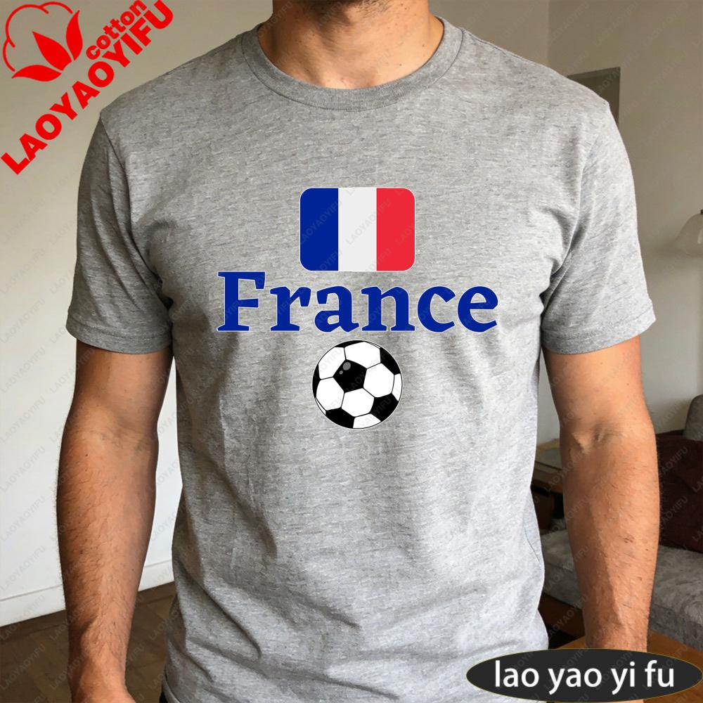 France Flag Soccer Ball Tshirt Summer Fashion Top Gift For Football Fans Soccer Part Supplies Unisex Crewneck Cotton Short Sleeve