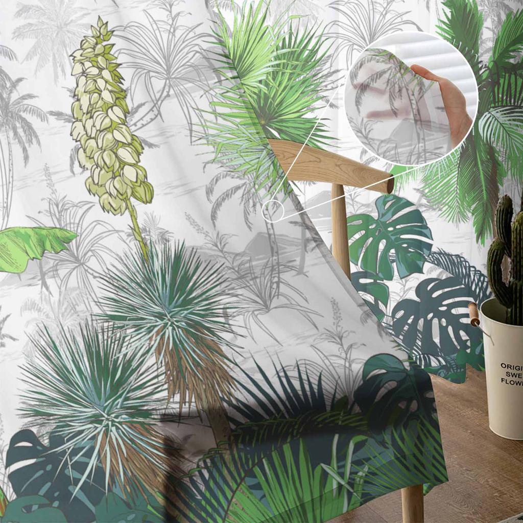 Summer Hand Drawn Tropical Plants Window Tulle Curtains for Living Room Bedroom Hotel Luxury Decoration Sheer Curtains
