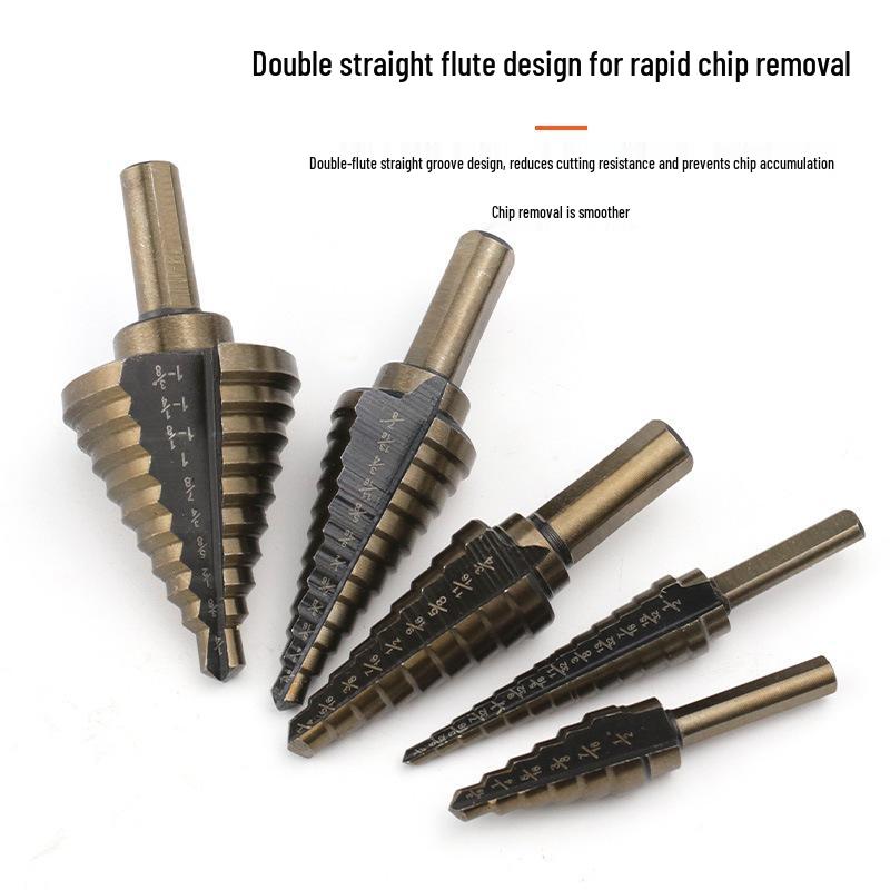 5-Piece Imperial Stepped Drill Bit Set with Aluminum Case for Steel Plate Drilling and Deburring