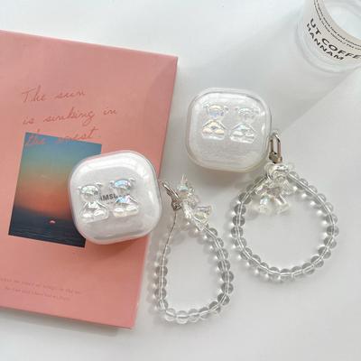 3D Bear Cute Cartoon נרתיק אוזניות ברורות עבור Samsung Galaxy Buds 2 Pro Live Case עבור Galaxy Buds2 Pro Cover Fundas הגנה מלאה עם רצועת פנינה