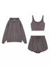 GMXIA Spring and Summer Fashionable, Casual, Youthful Fitness, Running, Hoodie and Shorts Three-piece Sportswear Set for Women