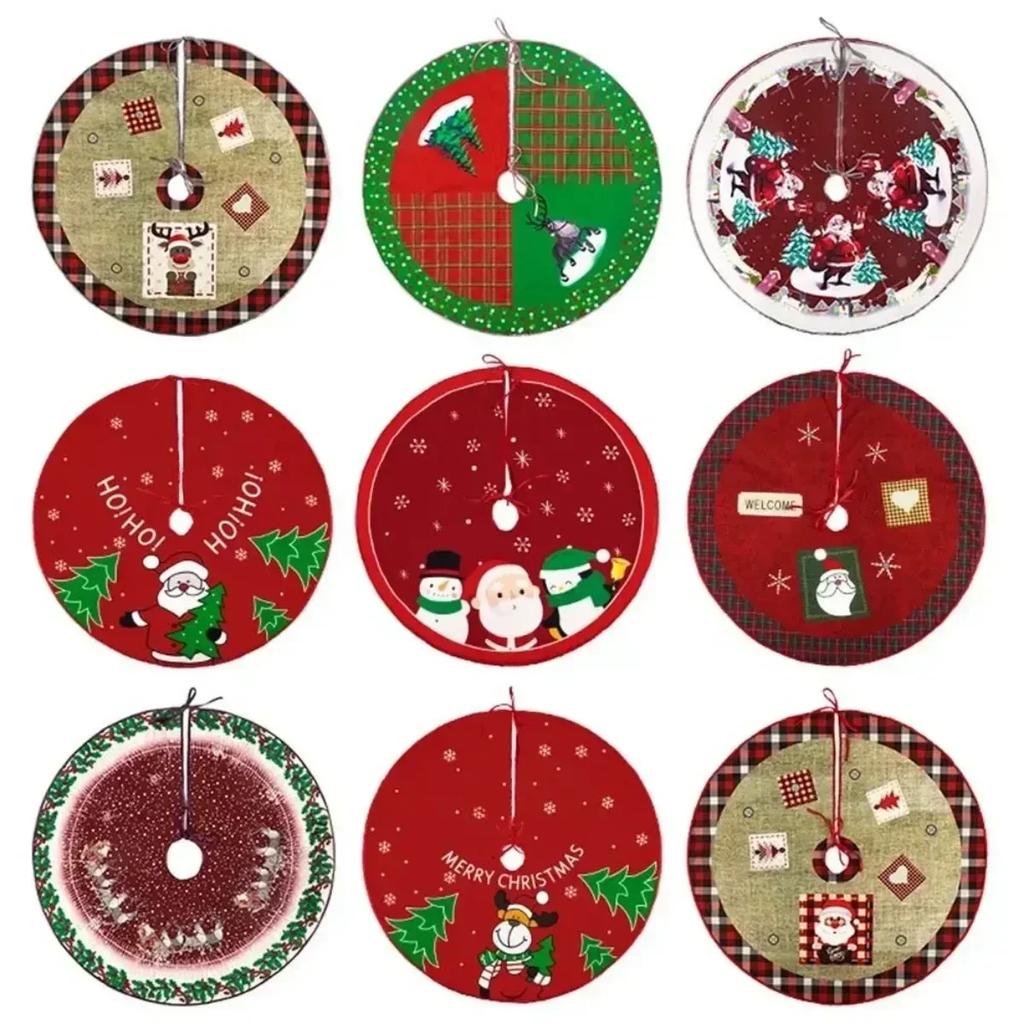 60/70/90cm Christmas Tree Skirt Red Christmas Tree Foot Cover Santa Claus Snowflake Christmas Tree Carpet Base Mat Decorations