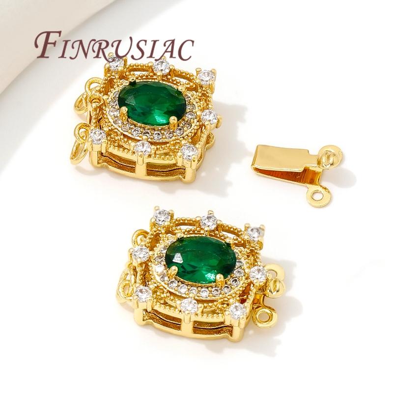 18K Gold Plated Inlaid Green Crystal Clasps For Jewelry Fasteners For Bracelets,Safety Clasps Accessories DIY Necklace Findings
